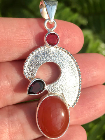 Carnelian, Pink Tourmaline and Garnet Pendant - Morganna’s Treasures 