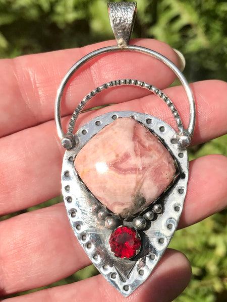 Large Rhodocrosite and Garnet Pendant - Morganna’s Treasures 