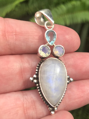 Moonstone, Opalite and Blue Topaz Pendant - Morganna’s Treasures 