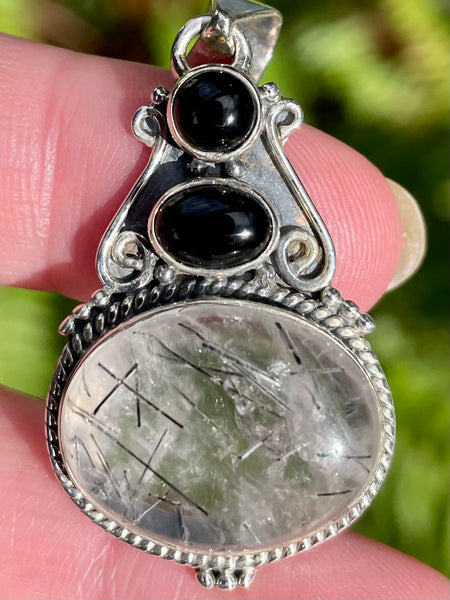 Tourmanilated Quartz and Black Onyx Pendant - Morganna’s Treasures 