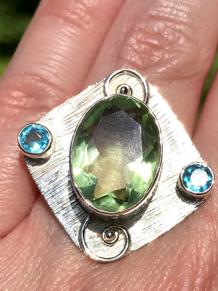 Green Amethyst (Prasiolite) and Blue Topaz Cocktail Ring Size 7 - Morganna’s Treasures 