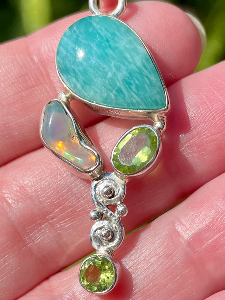 Amazonite, Ethiopian Opal and Peridot Pendant - Morganna’s Treasures 