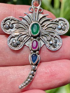 Sapphire, Ruby and Emerald Dragonfly Pendant - Morganna’s Treasures 