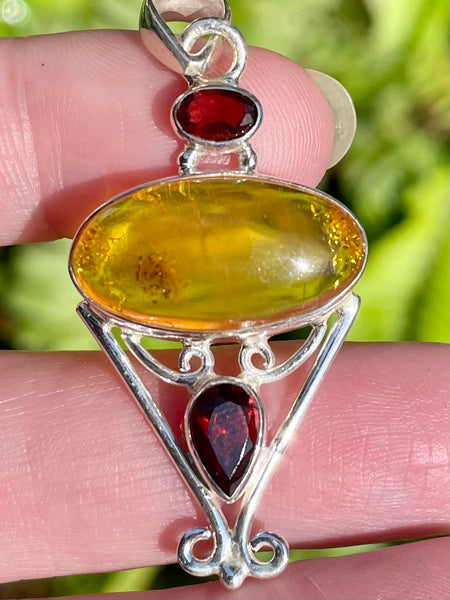 Baltic Amber and Garnet Pendant - Morganna’s Treasures 