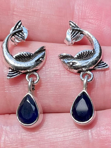 Blue Sapphire Dolphin Studded Earrings - Morganna’s Treasures 