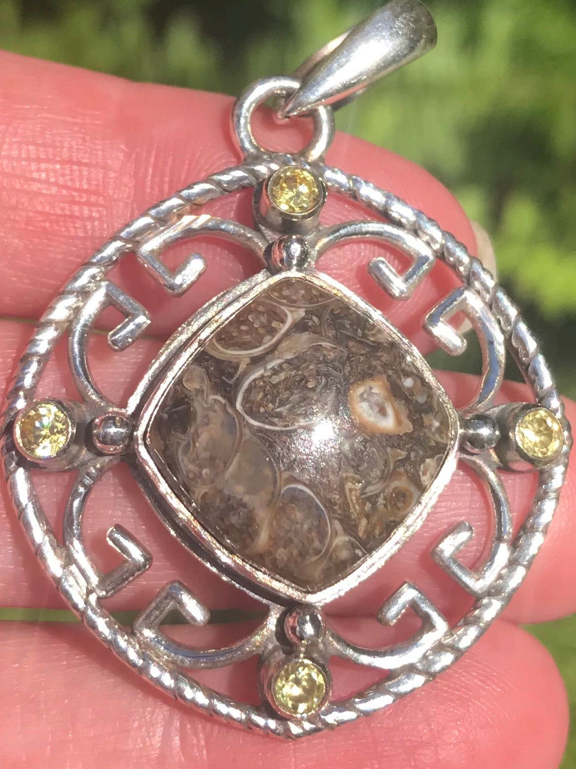 Turritella Agate and Citrine Pendant - Morganna’s Treasures 