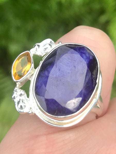 Blue Sapphire and Citrine Cocktail Ring Size 6.25 - Morganna’s Treasures 