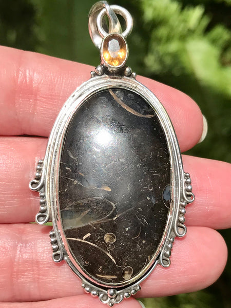 Turritella Agate and Citrine Pendant - Morganna’s Treasures 