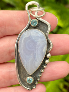 Blue Lace Agate and Blue Topaz Pendant - Morganna’s Treasures 