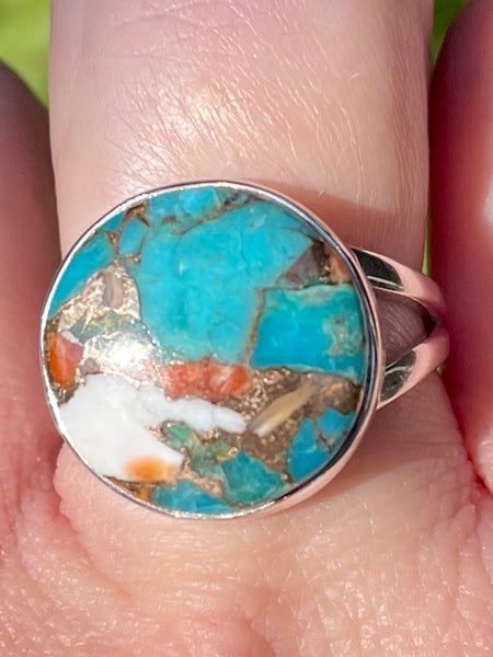 Spiny Oyster and Arizona Turquoise Ring Size 8.5 - Morganna’s Treasures 