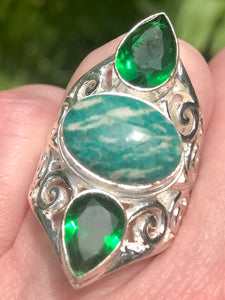 Russian Amazonite and Emerald Cocktail Ring Size 6.5 - Morganna’s Treasures 