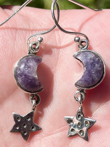 Lepidolite Crescent Moon and Star Earrings - Morganna’s Treasures 