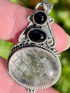 Tourmanilated Quartz and Black Onyx Pendant - Morganna’s Treasures 