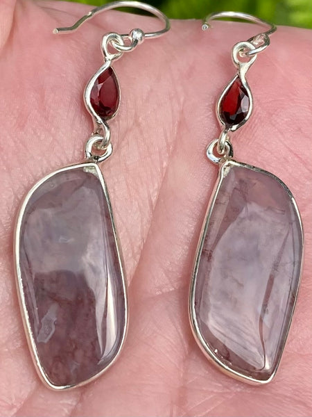 Texas Moss Agate and Garnet Earrings - Morganna’s Treasures 