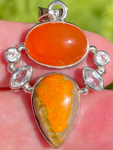 Gorgeous Bumblebee Jasper, Carnelian and Clear Quartz Pendant - Morganna’s Treasures 