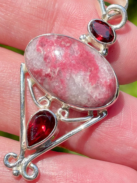 Pink Thulite and Garnet Pendant - Morganna’s Treasures 