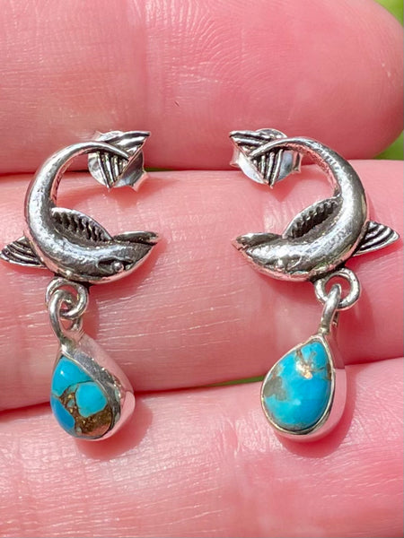 Dolphin Blue Copper Turquoise Studded Earrings - Morganna’s Treasures 