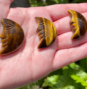 Tigers Eye Crescent Moon Palm Stone - Morganna’s Treasures 