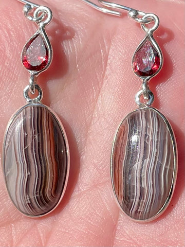 Mexican Laguna Lace Agate and Garnet Earrings - Morganna’s Treasures 