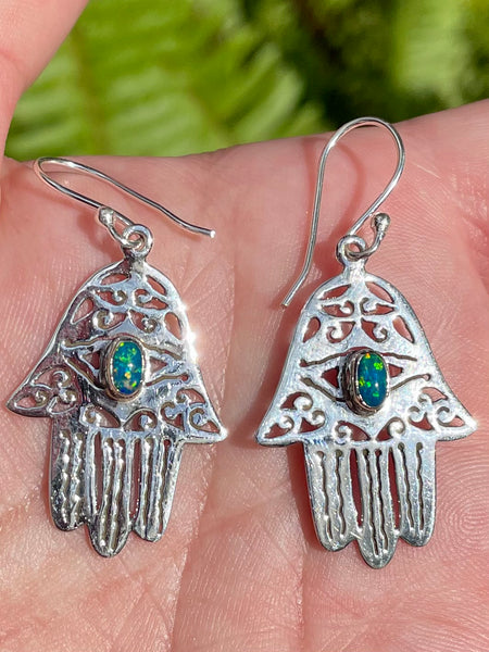 Fire Opal Hamsa Hand Earrings - Morganna’s Treasures 