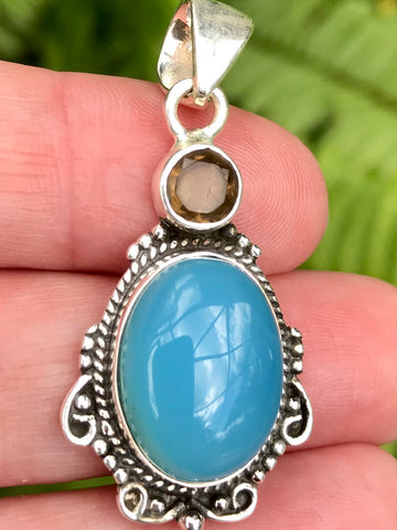 Blue Chalcedony and Smoky Quartz Pendant - Morganna’s Treasures 