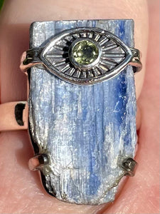 Rough Blue Kyanite and Moldavite Ring Size 7 - Morganna’s Treasures 