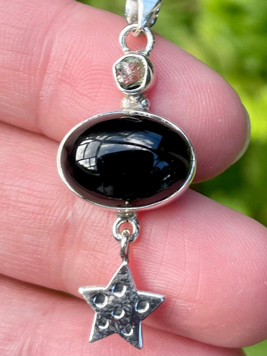 Black Onyx and Moldavite Star Pendant - Morganna’s Treasures 