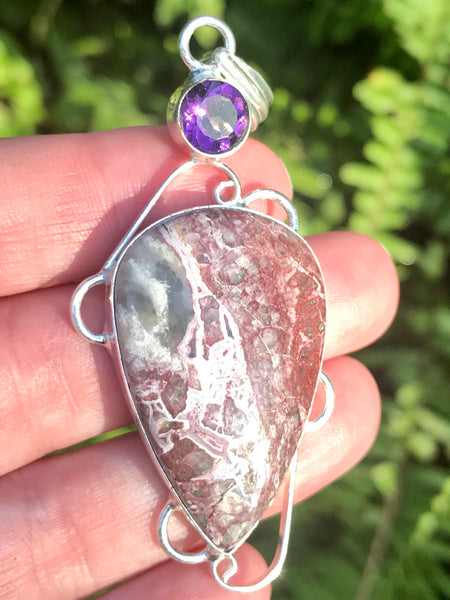 Mexican Laguna Lace Agate and Purple Amethyst Pendant - Morganna’s Treasures 