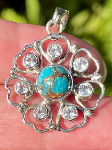 Blue Copper Turquoise and Blue Topaz Pendant - Morganna’s Treasures 