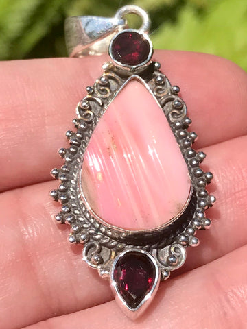 Pink Opal and Garnet Pendant - Morganna’s Treasures 