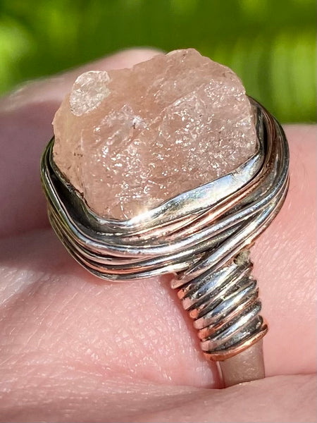 Wire-Wrapped Rough Morganite Ring Size 6.5 - Morganna’s Treasures 