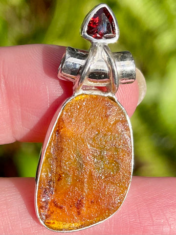 Rough Amber and Garnet Pendant - Morganna’s Treasures 