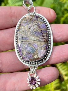 Copper Charoite and Amethyst Pendant - Morganna’s Treasures 