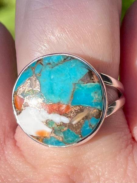 Spiny Oyster and Arizona Turquoise Ring Size 8.5 - Morganna’s Treasures 