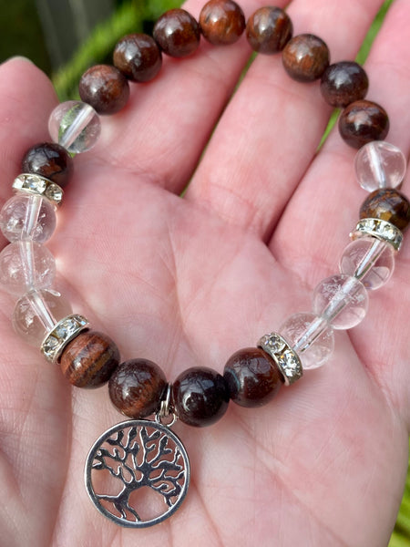 Red Tigers Eye and Clear Quartz Tree of Life Bracelet - Morganna’s Treasures 
