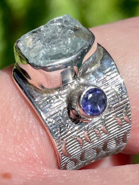 Rough Aquamarine and Iolite Ring Size 8 Adjustable - Morganna’s Treasures 