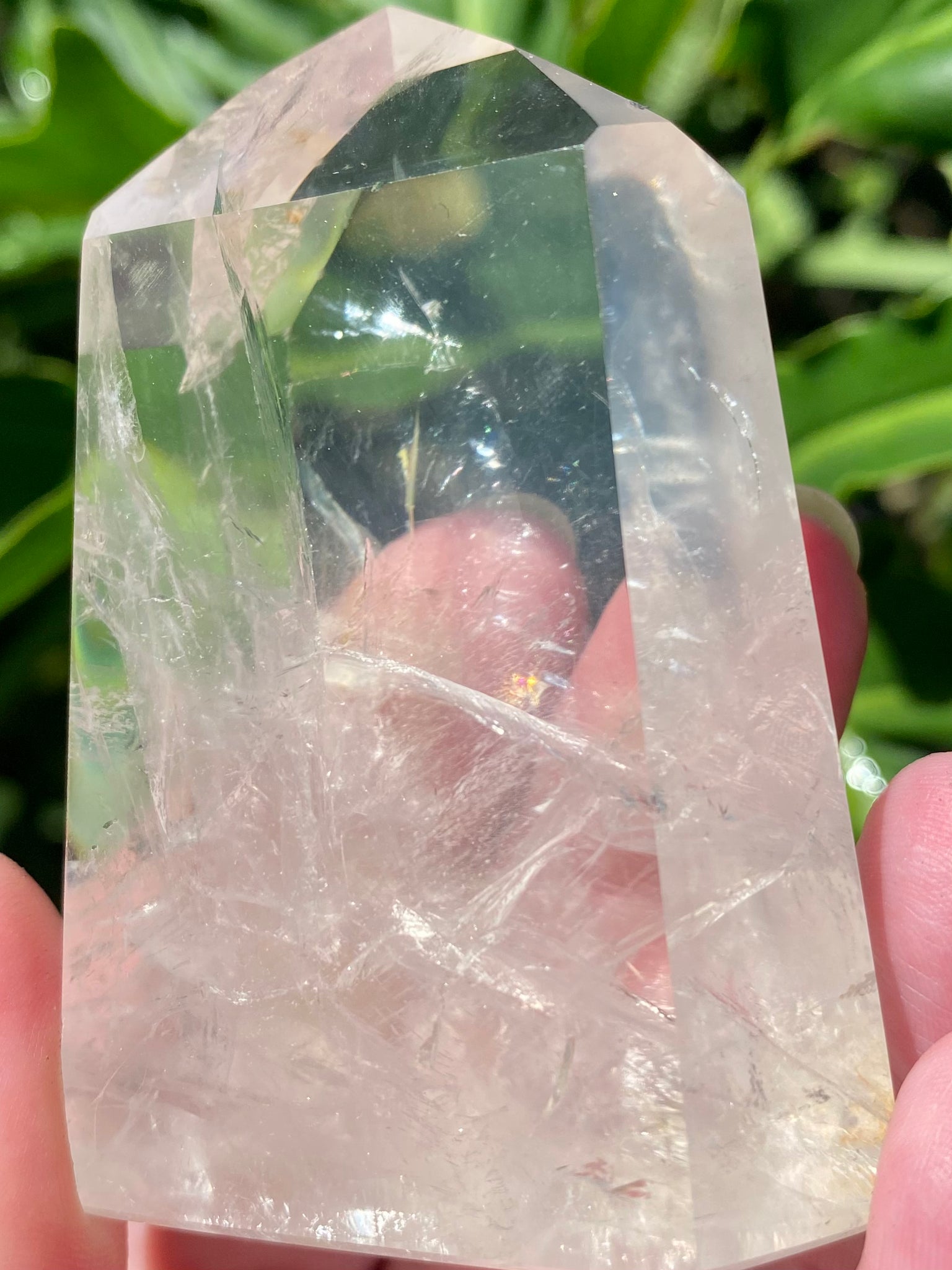 Large Clear Quartz Crystal Point with Rainbows - Morganna’s Treasures 