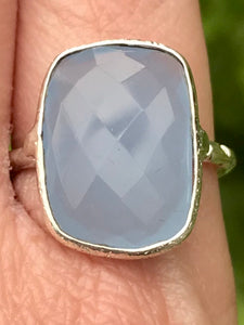 Blue Chalcedony Hammered Silver Ring Size 9.25 - Morganna’s Treasures 