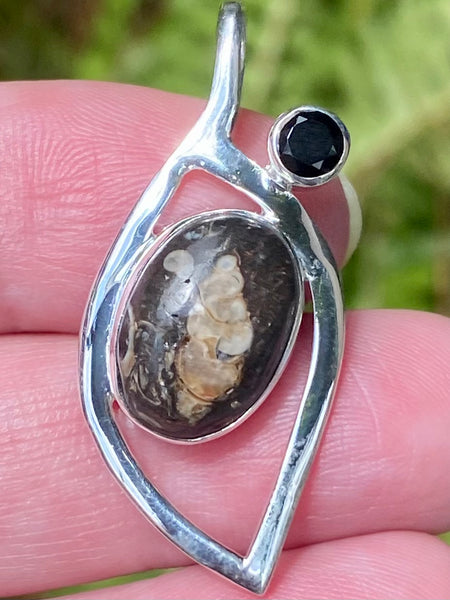 Turritella Agate and Black Onyx Pendant - Morganna’s Treasures 