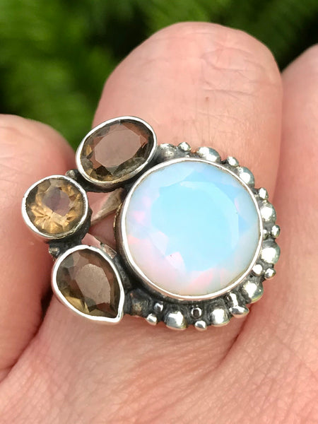 Smoky Quartz and Opalite Ring Size 6.75 - Morganna’s Treasures 