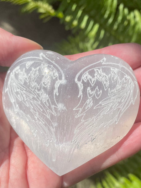 Large Selenite Heart with Angel Wings - Morganna’s Treasures 