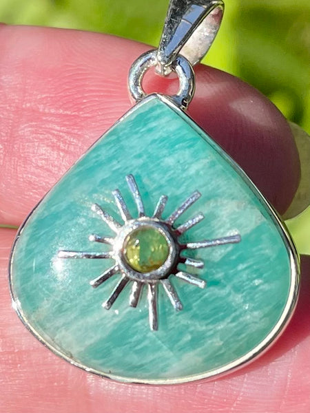 Amazonite and Ethiopian Opal Sun Pendant - Morganna’s Treasures 