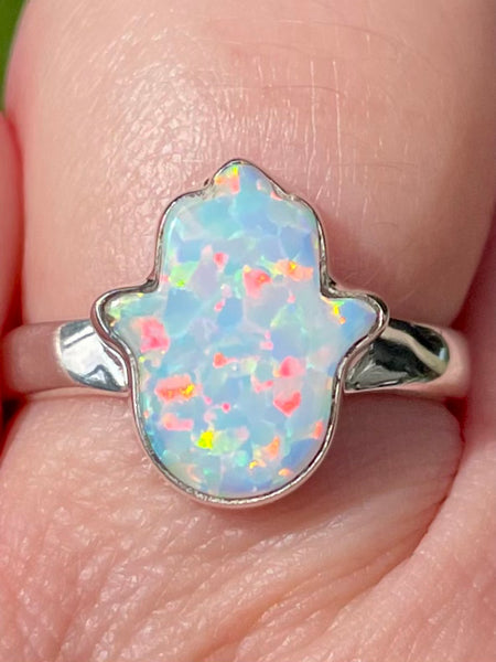 Fire Opal Hamsa Hand Ring Size 7 - Morganna’s Treasures 