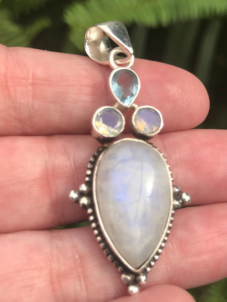 Moonstone, Opalite and Blue Topaz Pendant - Morganna’s Treasures 