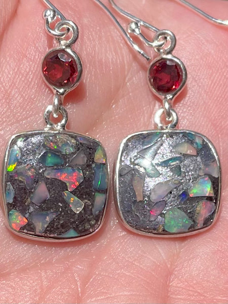 Ethiopian Opal in Pyrite and Garnet Earrings - Morganna’s Treasures 