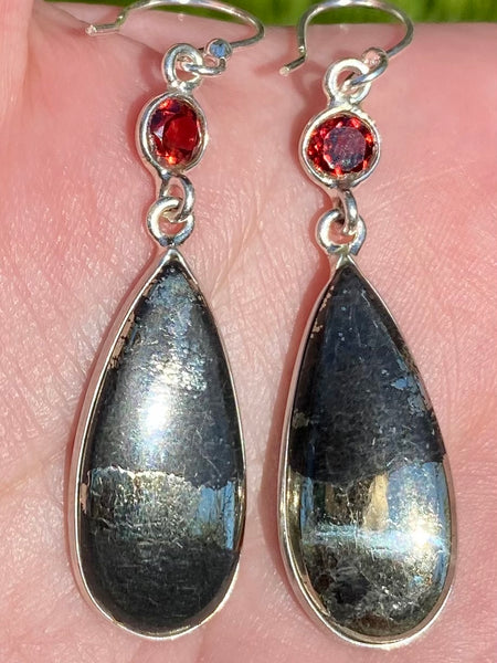 Pyrite in Magnetite (Healer's Gold) and Garnet Earrings - Morganna’s Treasures 