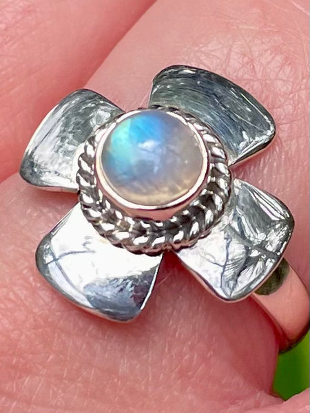 Southwest Style Rainbow Moonstone Ring Size 9 - Morganna’s Treasures 