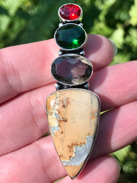 Maligano (Indonesian) Jasper, Smoky Quartz, Garnet and Chrome Diopside Pendant - Morganna’s Treasures 