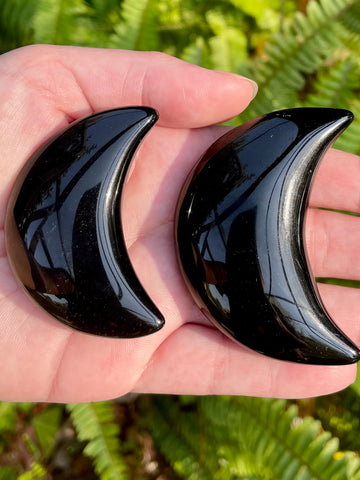 Black Obsidian Crescent Moon Palm Stone - Morganna’s Treasures 