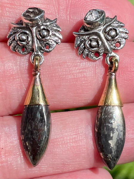 Pyrite in Magnetite (Healer's Gold) and Herkimer Diamond Earrings - Morganna’s Treasures 